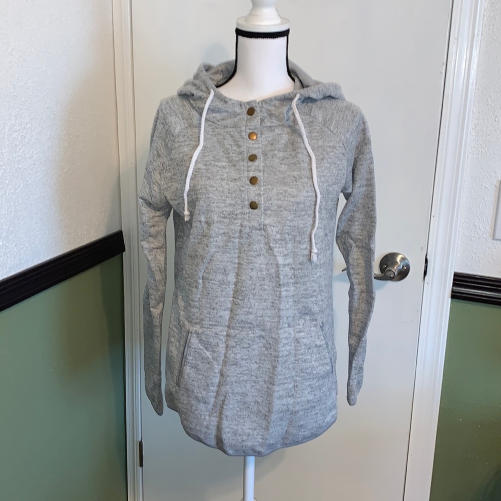 Women’s button collar drawstring sweatshirt pullover hoodie